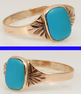 Antique Victorian RARE Natural Persian Turquoise Milgrained 14k Solid Rose Gold Ladies Cocktail Ring