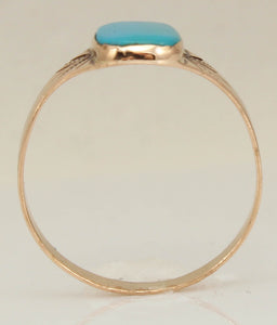 Antique Victorian RARE Natural Persian Turquoise Milgrained 14k Solid Rose Gold Ladies Cocktail Ring