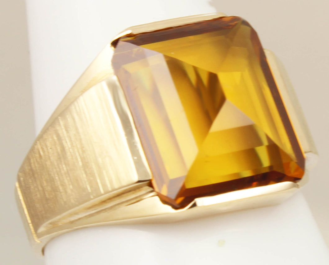 Antique 1920's Art Deco 10ct GOLDEN YELLOW SAPPHIRE 10k Solid Yellow Gold Men's Ring