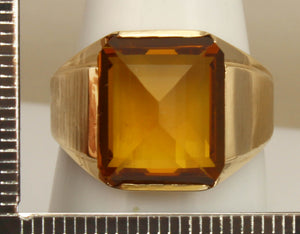 Antique 1920's Art Deco 10ct GOLDEN YELLOW SAPPHIRE 10k Solid Yellow Gold Men's Ring