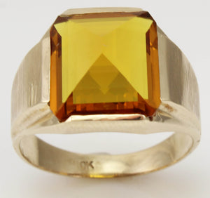 Antique 1920's Art Deco 10ct GOLDEN YELLOW SAPPHIRE 10k Solid Yellow Gold Men's Ring