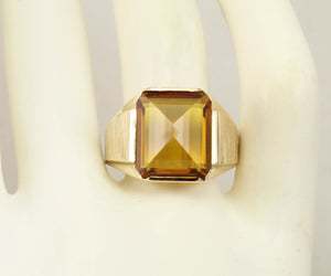 Antique 1920's Art Deco 10ct GOLDEN YELLOW SAPPHIRE 10k Solid Yellow Gold Men's Ring