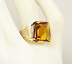 Antique 1920's Art Deco 10ct GOLDEN YELLOW SAPPHIRE 10k Solid Yellow Gold Men's Ring