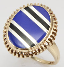 Load image into Gallery viewer, Antique 1920&#39;s Art Deco Signed RARE Lapis &amp; Onyx Intarsia Inlay 10k Solid Gold Ladies Cocktail Ring