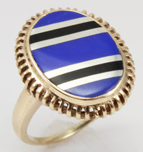 Load image into Gallery viewer, Antique 1920&#39;s Art Deco Signed RARE Lapis &amp; Onyx Intarsia Inlay 10k Solid Gold Ladies Cocktail Ring