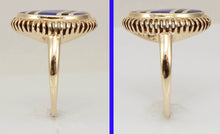 Load image into Gallery viewer, Antique 1920&#39;s Art Deco Signed RARE Lapis &amp; Onyx Intarsia Inlay 10k Solid Gold Ladies Cocktail Ring