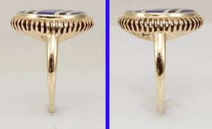 Antique 1920's Art Deco Signed RARE Lapis & Onyx Intarsia Inlay 10k Solid Gold Ladies Cocktail Ring