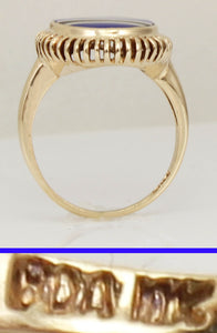 Antique 1920's Art Deco Signed RARE Lapis & Onyx Intarsia Inlay 10k Solid Gold Ladies Cocktail Ring