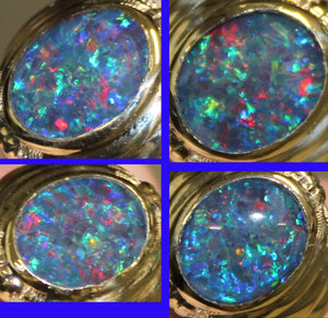 Antique 1920's Art Deco RAINBOW RARE Dark Black Natural Opal 10k Solid Yellow Gold Men's Ring