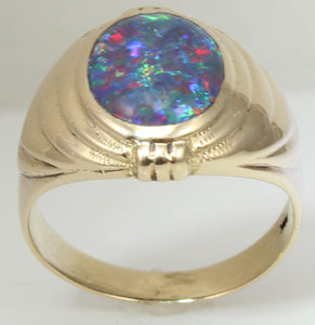 Antique 1920's Art Deco RAINBOW RARE Dark Black Natural Opal 10k Solid Yellow Gold Men's Ring