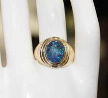 Load image into Gallery viewer, Antique 1920&#39;s Art Deco RAINBOW RARE Dark Black Natural Opal 10k Solid Yellow Gold Men&#39;s Ring