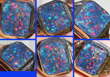 Load image into Gallery viewer, Antique SIGNED Art Deco BRIGHT RAINBOW Black Natural Opal Hand Milgrained 10k Solid Gold Men&#39;s Ring