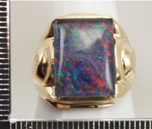 Load image into Gallery viewer, Antique SIGNED ECCO Art Deco LARGE BRIGHT RAINBOW RARE Black Natural Opal 10k Solid Gold Men&#39;s Ring