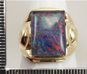 Antique SIGNED ECCO Art Deco LARGE BRIGHT RAINBOW RARE Black Natural Opal 10k Solid Gold Men's Ring