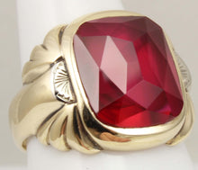 Load image into Gallery viewer, Antique 1920&#39;s Art Deco LARGE 12ct Faceted Top Cushion Cut Ruby Engraved 10k Solid Gold Men&#39;s Ring