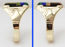 Load image into Gallery viewer, Antique Art Deco Natural Lapis Malachite Unakite Multi Gemstone Intarsia 10k Solid Gold Men&#39;s Ring