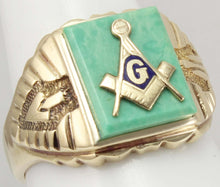 Load image into Gallery viewer, Vintage 1950&#39;s SIGNED Massover of Chicago Masonic Symbol Set in Turquoise 10k Solid Gold Men&#39;s Ring