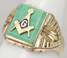 Load image into Gallery viewer, Vintage 1950&#39;s SIGNED Massover of Chicago Masonic Symbol Set in Turquoise 10k Solid Gold Men&#39;s Ring