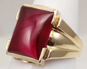 Antique 1920's Art Deco LARGE 12ct Ruby 10k Solid Yellow Gold Men's Ring