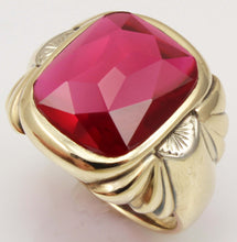 Load image into Gallery viewer, Antique 1920&#39;s Art Deco LARGE 12ct Faceted Top Cushion Cut Ruby Engraved 10k Solid Gold Men&#39;s Ring