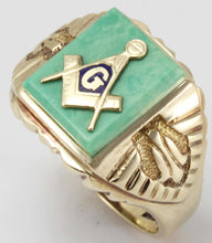 Load image into Gallery viewer, Vintage 1950&#39;s SIGNED Massover of Chicago Masonic Symbol Set in Turquoise 10k Solid Gold Men&#39;s Ring