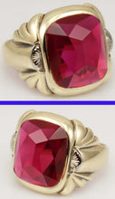 Load image into Gallery viewer, Antique 1920&#39;s Art Deco LARGE 12ct Faceted Top Cushion Cut Ruby Engraved 10k Solid Gold Men&#39;s Ring