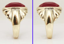 Load image into Gallery viewer, Antique 1920&#39;s Art Deco LARGE 12ct Faceted Top Cushion Cut Ruby Engraved 10k Solid Gold Men&#39;s Ring