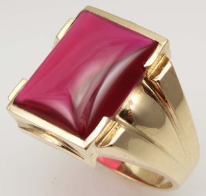 Antique 1920's Art Deco LARGE 12ct Ruby 10k Solid Yellow Gold Men's Ring