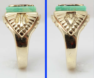 Vintage 1950's SIGNED Massover of Chicago Masonic Symbol Set in Turquoise 10k Solid Gold Men's Ring