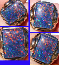 Load image into Gallery viewer, Antique SIGNED ECCO Art Deco LARGE BRIGHT RAINBOW RARE Black Natural Opal 10k Solid Gold Men&#39;s Ring