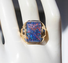 Load image into Gallery viewer, Antique SIGNED ECCO Art Deco LARGE BRIGHT RAINBOW RARE Black Natural Opal 10k Solid Gold Men&#39;s Ring