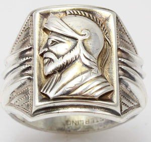 Antique 1920's Art Deco SIGNED Ostby & Barton Soldier Cameo Milgrained Sterling Silver Men's Ring