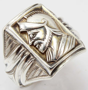 Antique 1920's Art Deco SIGNED Ostby & Barton Soldier Cameo Milgrained Sterling Silver Men's Ring