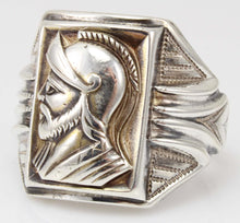 Load image into Gallery viewer, Antique 1920&#39;s Art Deco SIGNED Ostby &amp; Barton Soldier Cameo Milgrained Sterling Silver Men&#39;s Ring