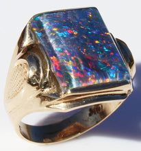 Load image into Gallery viewer, Antique SIGNED ECCO Art Deco LARGE BRIGHT RAINBOW RARE Black Natural Opal 10k Solid Gold Men&#39;s Ring