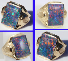 Load image into Gallery viewer, Antique SIGNED ECCO Art Deco LARGE BRIGHT RAINBOW RARE Black Natural Opal 10k Solid Gold Men&#39;s Ring