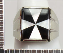 Load image into Gallery viewer, Antique Art Deco Mother of Pearl &amp; Onyx Intarsia Maltese Cross Inlay 10k Solid White Gold Men&#39;s Ring