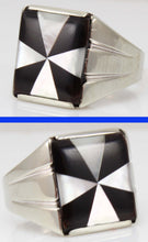 Load image into Gallery viewer, Antique Art Deco Mother of Pearl &amp; Onyx Intarsia Maltese Cross Inlay 10k Solid White Gold Men&#39;s Ring