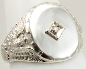 Vintage SIGNED Ostby & Barton United States Military Silver Antique Cut Diamond Men's Signet Ring