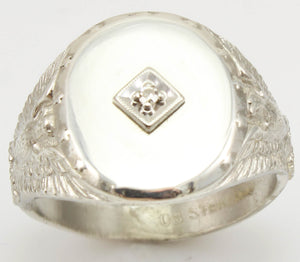 Vintage SIGNED Ostby & Barton United States Military Silver Antique Cut Diamond Men's Signet Ring