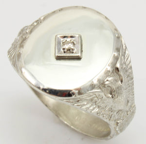 Vintage SIGNED Ostby & Barton United States Military Silver Antique Cut Diamond Men's Signet Ring