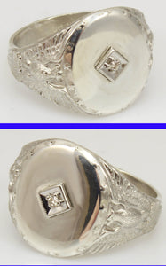 Vintage SIGNED Ostby & Barton United States Military Silver Antique Cut Diamond Men's Signet Ring