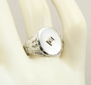 Vintage SIGNED Ostby & Barton United States Military Silver Antique Cut Diamond Men's Signet Ring