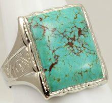 Load image into Gallery viewer, Antique Art Deco RARE Natural #8 Mine Nevada Spiderweb Turquoise 10k Solid White Gold Men&#39;s Ring