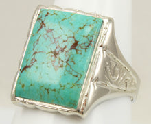 Load image into Gallery viewer, Antique Art Deco RARE Natural #8 Mine Nevada Spiderweb Turquoise 10k Solid White Gold Men&#39;s Ring