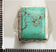 Load image into Gallery viewer, Antique Art Deco RARE Natural #8 Mine Nevada Spiderweb Turquoise 10k Solid White Gold Men&#39;s Ring