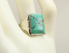 Load image into Gallery viewer, Antique Art Deco RARE Natural #8 Mine Nevada Spiderweb Turquoise 10k Solid White Gold Men&#39;s Ring