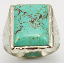 Load image into Gallery viewer, Antique Art Deco RARE Natural #8 Mine Nevada Spiderweb Turquoise 10k Solid White Gold Men&#39;s Ring