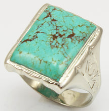 Load image into Gallery viewer, Antique Art Deco RARE Natural #8 Mine Nevada Spiderweb Turquoise 10k Solid White Gold Men&#39;s Ring