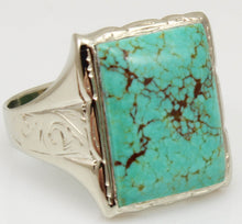 Load image into Gallery viewer, Antique Art Deco RARE Natural #8 Mine Nevada Spiderweb Turquoise 10k Solid White Gold Men&#39;s Ring